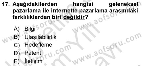 Elektronik Ticaret Dersi 2021 - 2022 Yılı (Vize) Ara Sınav Soruları 17. Soru