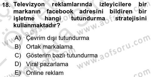 Elektronik Ticaret Dersi 2021 - 2022 Yılı (Vize) Ara Sınav Soruları 18. Soru