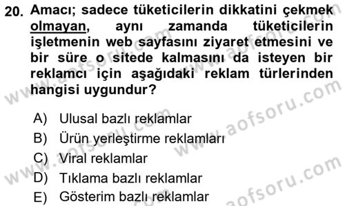 Elektronik Ticaret Dersi 2021 - 2022 Yılı (Vize) Ara Sınav Soruları 20. Soru