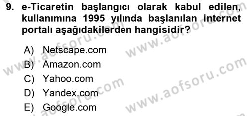 Elektronik Ticaret Dersi 2021 - 2022 Yılı (Vize) Ara Sınav Soruları 9. Soru