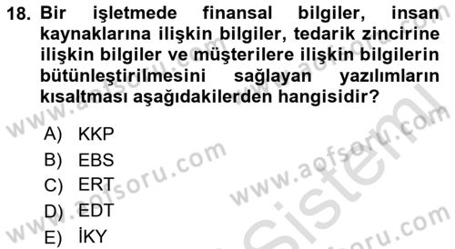 Elektronik Ticaret Dersi 2021 - 2022 Yılı (Final) Dönem Sonu Sınav Soruları 18. Soru