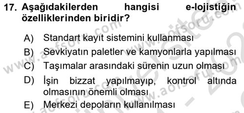 Elektronik Ticaret Dersi 2021 - 2022 Yılı Yaz Okulu Sınav Soruları 17. Soru