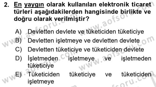 Elektronik Ticaret Dersi 2021 - 2022 Yılı Yaz Okulu Sınav Soruları 2. Soru