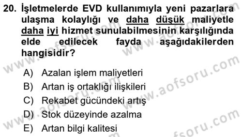 Elektronik Ticaret Dersi 2021 - 2022 Yılı Yaz Okulu Sınav Soruları 20. Soru