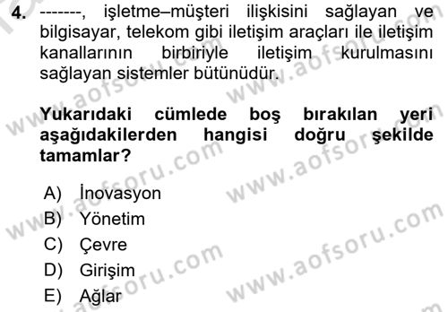 Elektronik Ticaret Dersi 2021 - 2022 Yılı Yaz Okulu Sınav Soruları 4. Soru