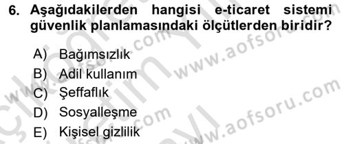 Elektronik Ticaret Dersi 2021 - 2022 Yılı Yaz Okulu Sınav Soruları 6. Soru