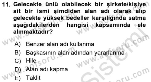 Elektronik Ticaret Dersi 2022 - 2023 Yılı Yaz Okulu Sınav Soruları 11. Soru