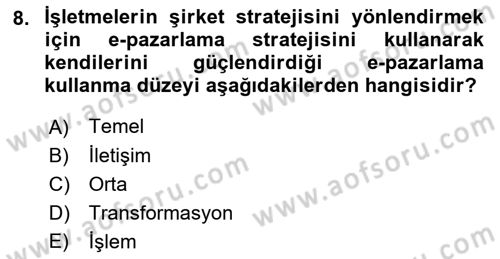 Elektronik Ticaret Dersi 2022 - 2023 Yılı Yaz Okulu Sınav Soruları 8. Soru