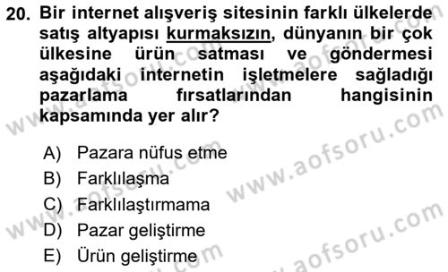 Elektronik Ticaret Dersi 2023 - 2024 Yılı (Vize) Ara Sınav Soruları 20. Soru