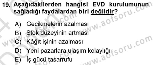 Elektronik Ticaret Dersi 2023 - 2024 Yılı (Final) Dönem Sonu Sınav Soruları 19. Soru