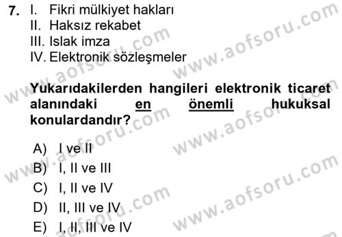 Elektronik Ticaret Dersi 2023 - 2024 Yılı (Final) Dönem Sonu Sınav Soruları 7. Soru