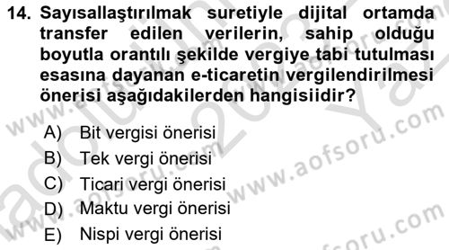 Elektronik Ticaret Dersi 2023 - 2024 Yılı Yaz Okulu Sınav Soruları 14. Soru