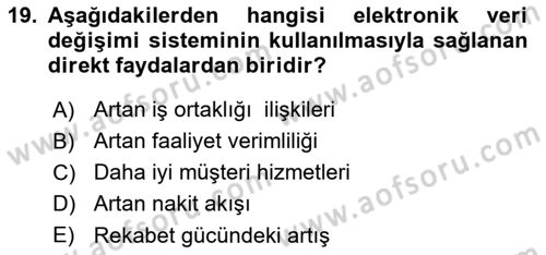 Elektronik Ticaret Dersi 2023 - 2024 Yılı Yaz Okulu Sınav Soruları 19. Soru