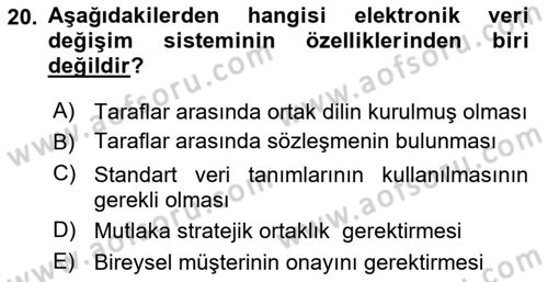 Elektronik Ticaret Dersi 2023 - 2024 Yılı Yaz Okulu Sınav Soruları 20. Soru