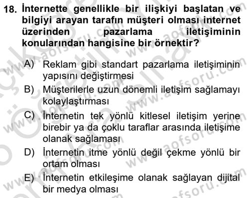 Elektronik Ticaret Dersi 2024 - 2025 Yılı (Vize) Ara Sınav Soruları 18. Soru