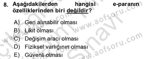 Elektronik Ticaret Dersi 2024 - 2025 Yılı (Vize) Ara Sınav Soruları 8. Soru