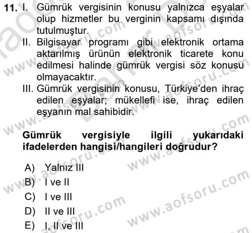 Elektronik Ticaret Dersi 2024 - 2025 Yılı (Final) Dönem Sonu Sınav Soruları 11. Soru