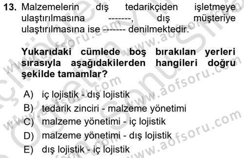 Elektronik Ticaret Dersi 2024 - 2025 Yılı (Final) Dönem Sonu Sınav Soruları 13. Soru