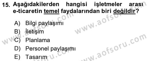 Elektronik Ticaret Dersi 2024 - 2025 Yılı (Final) Dönem Sonu Sınav Soruları 15. Soru