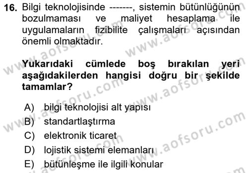 Elektronik Ticaret Dersi 2024 - 2025 Yılı (Final) Dönem Sonu Sınav Soruları 16. Soru