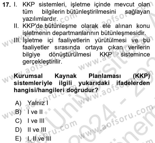 Elektronik Ticaret Dersi 2024 - 2025 Yılı (Final) Dönem Sonu Sınav Soruları 17. Soru