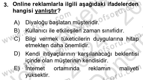 Elektronik Ticaret Dersi 2024 - 2025 Yılı (Final) Dönem Sonu Sınav Soruları 3. Soru