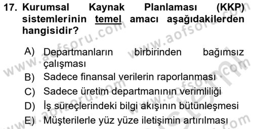 Elektronik Ticaret Dersi 2025 - 2026 Yılı (Final) Dönem Sonu Sınav Soruları 17. Soru