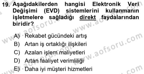 Elektronik Ticaret Dersi 2025 - 2026 Yılı (Final) Dönem Sonu Sınav Soruları 19. Soru