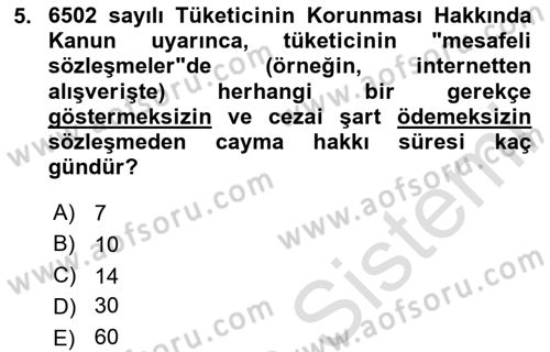 Elektronik Ticaret Dersi 2025 - 2026 Yılı (Final) Dönem Sonu Sınav Soruları 5. Soru