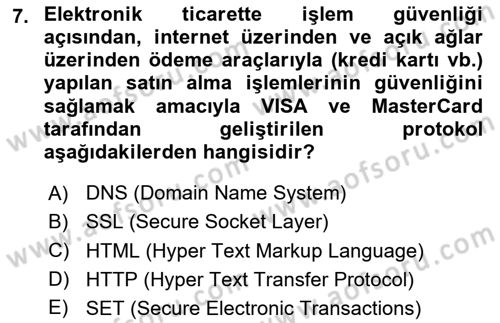 Elektronik Ticaret Dersi 2025 - 2026 Yılı (Final) Dönem Sonu Sınav Soruları 7. Soru