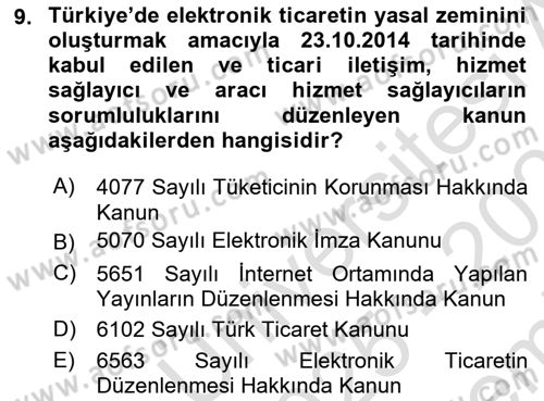 Elektronik Ticaret Dersi 2025 - 2026 Yılı (Final) Dönem Sonu Sınav Soruları 9. Soru
