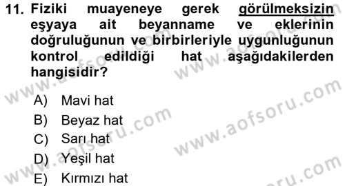 Gümrük Mevzuatı Dersi 2016 - 2017 Yılı (Vize) Ara Sınav Soruları 11. Soru