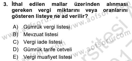 Gümrük Mevzuatı Dersi 2016 - 2017 Yılı (Vize) Ara Sınav Soruları 3. Soru