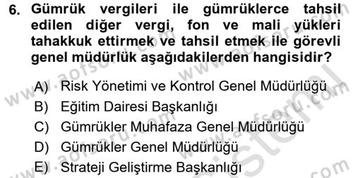 Gümrük Mevzuatı Dersi 2016 - 2017 Yılı (Vize) Ara Sınav Soruları 6. Soru