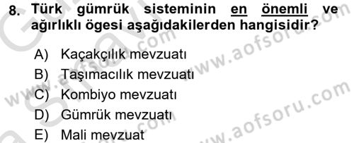 Gümrük Mevzuatı Dersi 2016 - 2017 Yılı (Vize) Ara Sınav Soruları 8. Soru