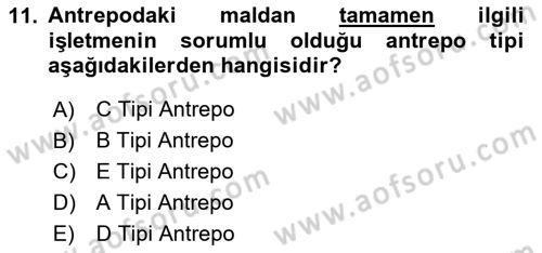 Gümrük Mevzuatı Dersi 2020 - 2021 Yılı Yaz Okulu Sınav Soruları 11. Soru