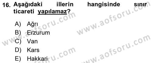 Gümrük Mevzuatı Dersi 2021 - 2022 Yılı (Vize) Ara Sınav Soruları 16. Soru