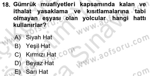 Gümrük Mevzuatı Dersi 2021 - 2022 Yılı (Vize) Ara Sınav Soruları 18. Soru