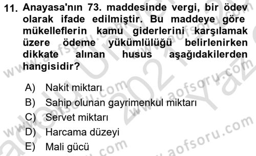 Gümrük Mevzuatı Dersi 2021 - 2022 Yılı Yaz Okulu Sınav Soruları 11. Soru