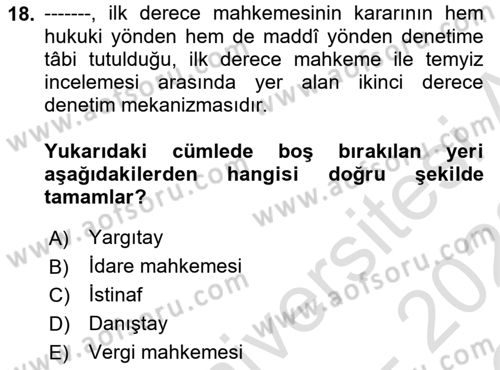 Gümrük Mevzuatı Dersi 2021 - 2022 Yılı Yaz Okulu Sınav Soruları 18. Soru