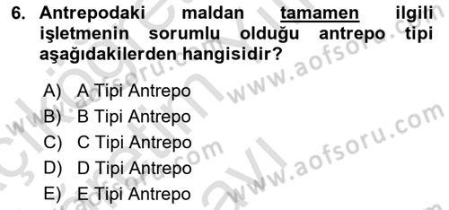Gümrük Mevzuatı Dersi 2021 - 2022 Yılı Yaz Okulu Sınav Soruları 6. Soru