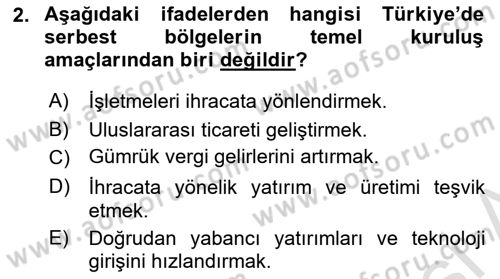 Gümrük Mevzuatı Dersi 2022 - 2023 Yılı (Final) Dönem Sonu Sınavı 2. Soru