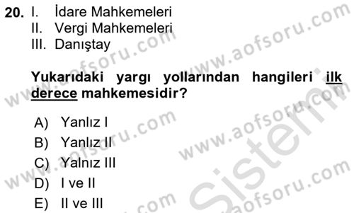 Gümrük Mevzuatı Dersi 2023 - 2024 Yılı Yaz Okulu Sınav Soruları 20. Soru