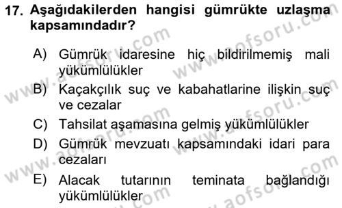 Gümrük Mevzuatı Dersi 2024 - 2025 Yılı (Final) Dönem Sonu Sınav Soruları 17. Soru