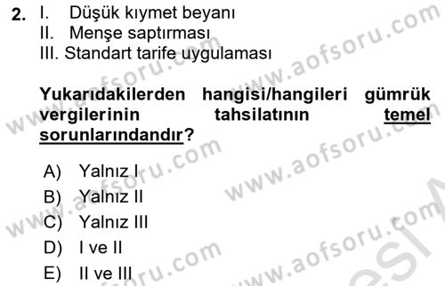 Gümrük Mevzuatı Dersi 2024 - 2025 Yılı (Final) Dönem Sonu Sınav Soruları 2. Soru