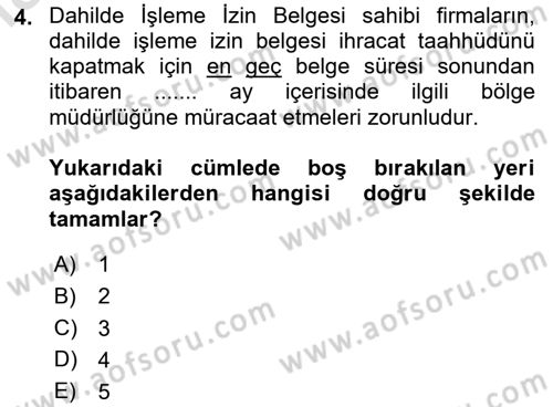 Gümrük Mevzuatı Dersi 2024 - 2025 Yılı (Final) Dönem Sonu Sınav Soruları 4. Soru
