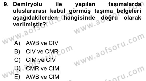 Gümrük Mevzuatı Dersi 2024 - 2025 Yılı Yaz Okulu Sınav Soruları 9. Soru