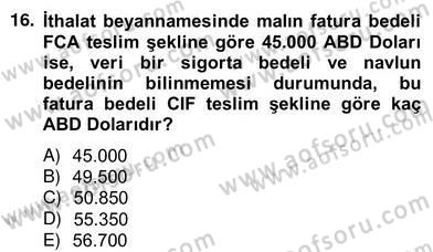 İhracat - İthalatta Örnek Olaylar Dersi 2012 - 2013 Yılı (Vize) Ara Sınav Soruları 16. Soru