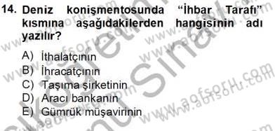 İhracat - İthalatta Örnek Olaylar Dersi 2012 - 2013 Yılı (Final) Dönem Sonu Sınav Soruları 14. Soru