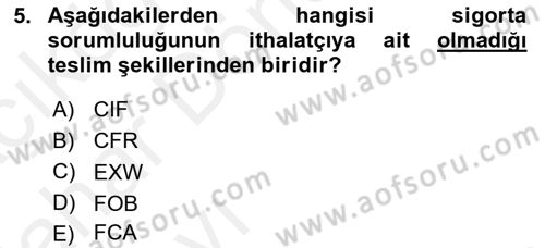 İhracat - İthalatta Örnek Olaylar Dersi 2015 - 2016 Yılı (Vize) Ara Sınav Soruları 5. Soru